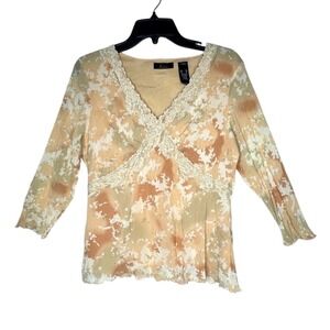 Vintage Y2K 90s Womens Babydoll Lace Top XL Lettuce Hem Fairy Whimsical Ethereal